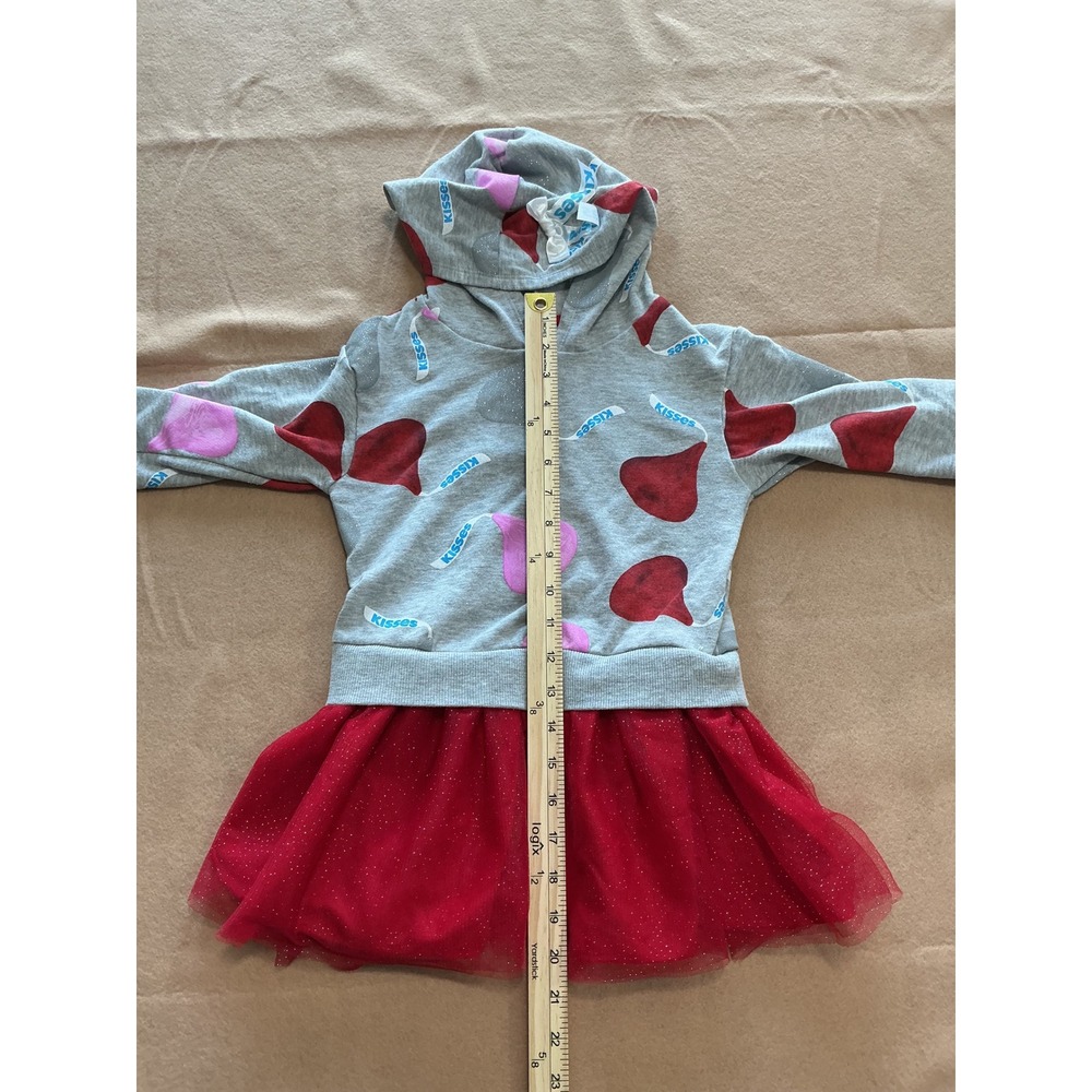 Hershey's Kisses Girls Grey Red Hooded Tutu Dress XS 4-5 Valentine's Day Sweet - Picture 4 of 8
